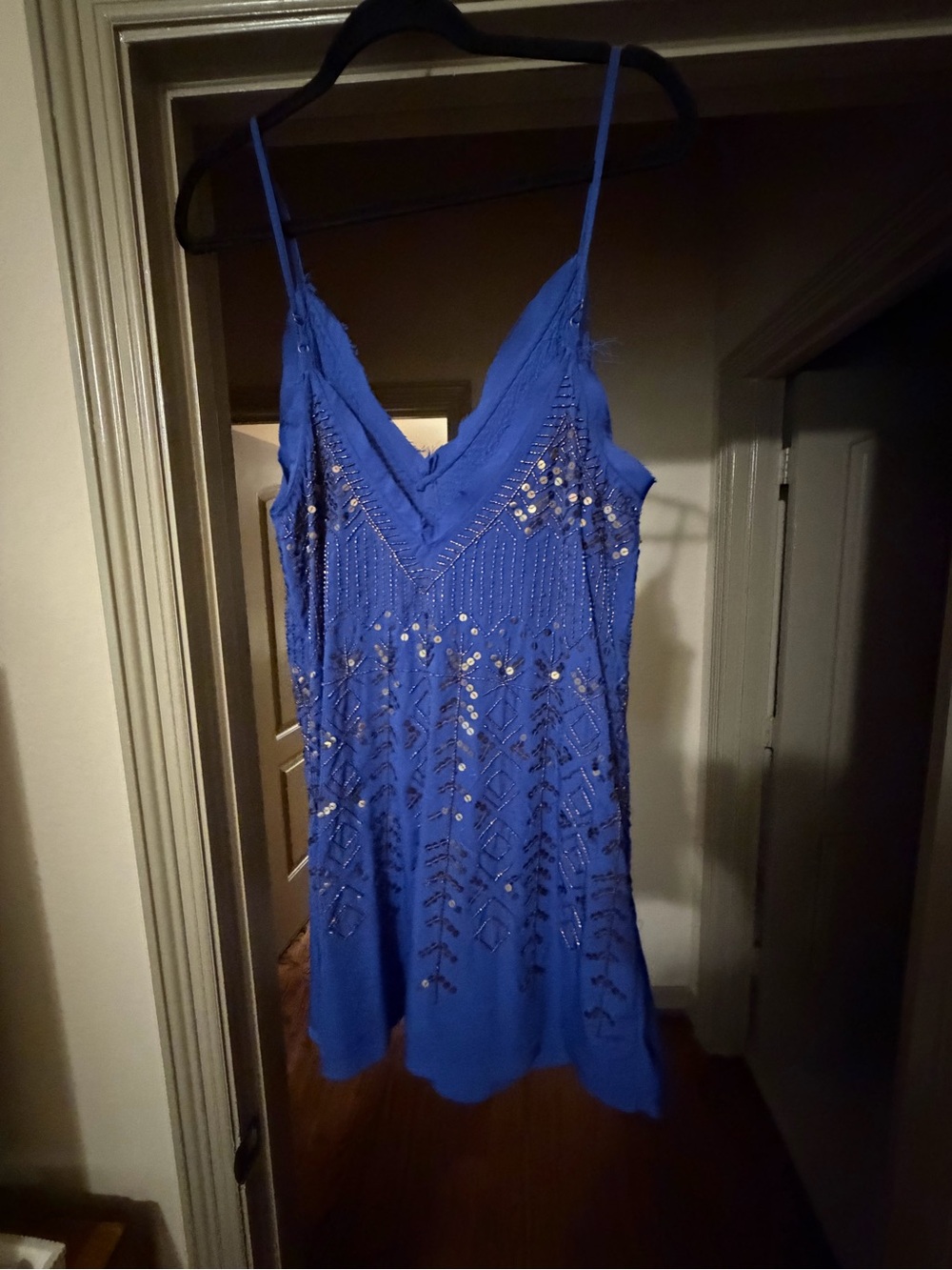 Free People Royal Blue Beaded Spaghetti Strap Mini Dress - Picture 2 of 7